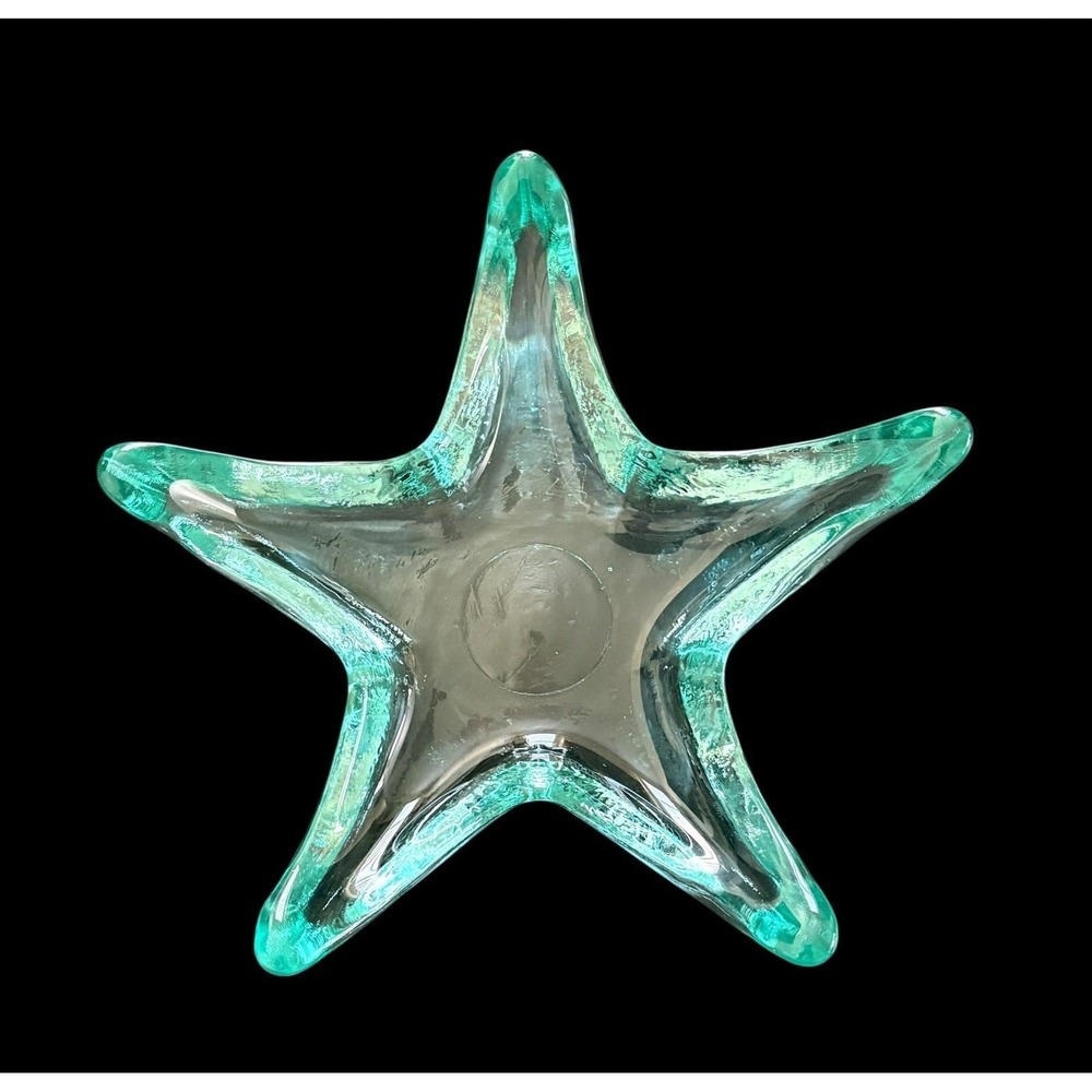 Vintage Green Recycled Art Glass Starfish Trinket Dish 6.75"‎